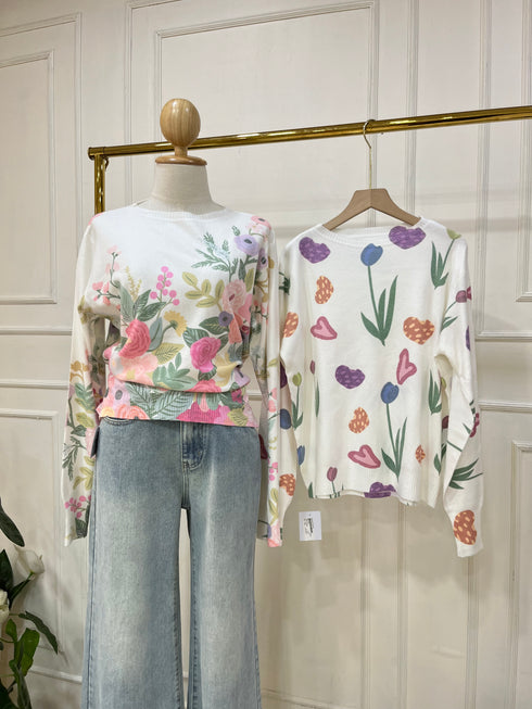 Winter Knitted Floral Print Pullover